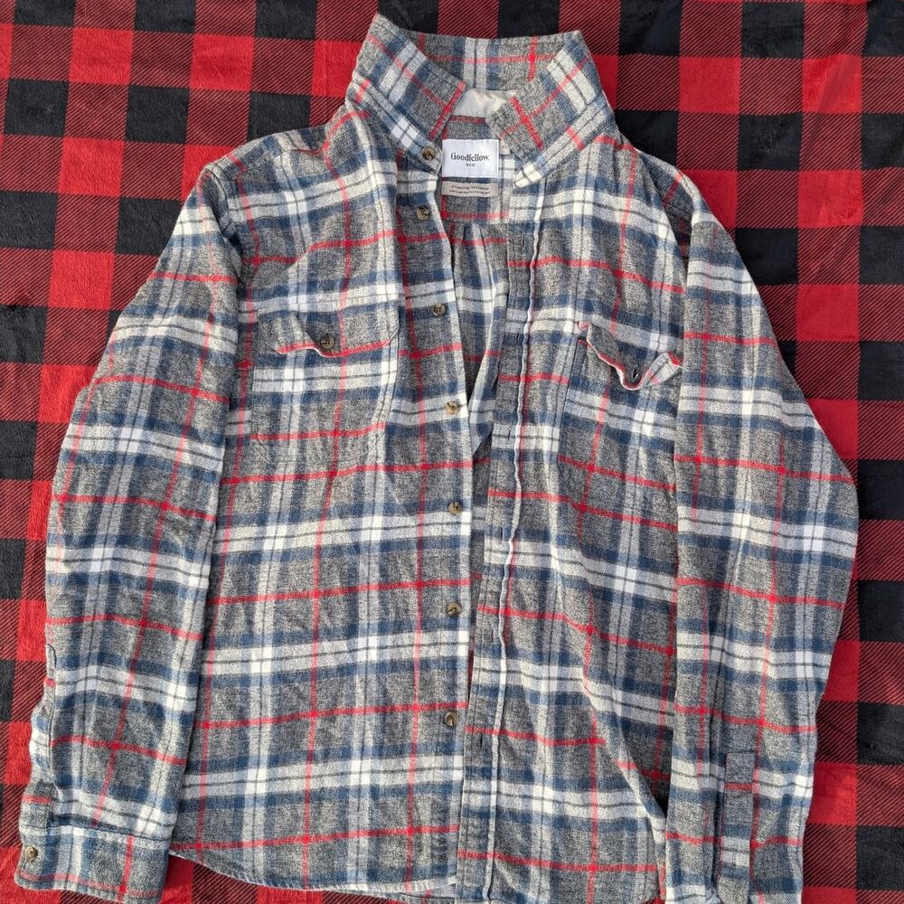Goodfellow & Co. Men's Gray Plaid Long Sleeve Button-Down Shirt Size XL